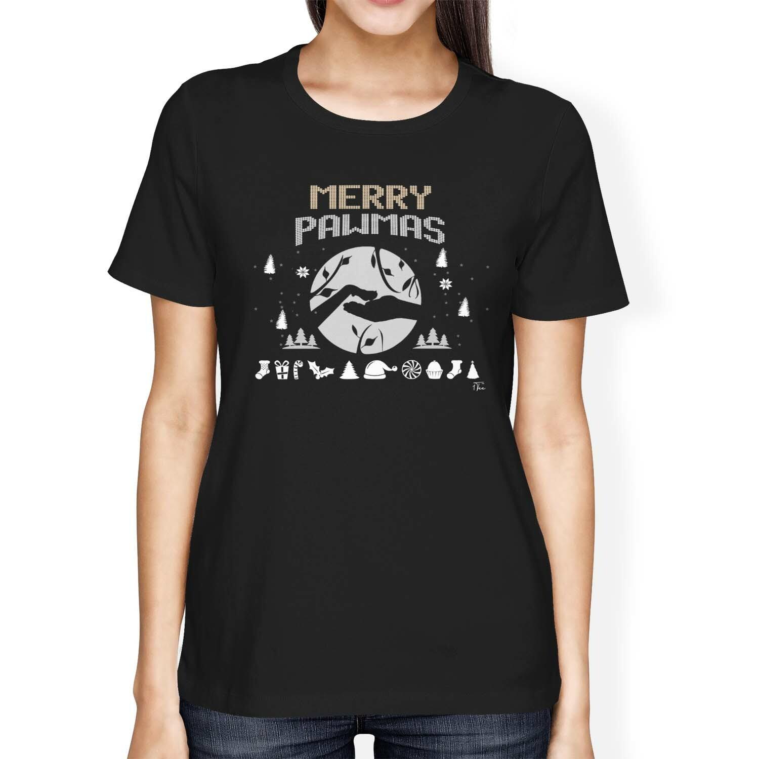 1Tee Womens Loose Fit Merry Pawmus Christmas T-Shirt M