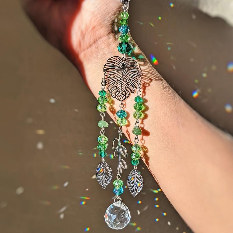 Leaf Pendant Crystal Suncatchers Artificial Plant Decoration Glass Beads Hanging Outdoor Indoor Space Home Office Decors
