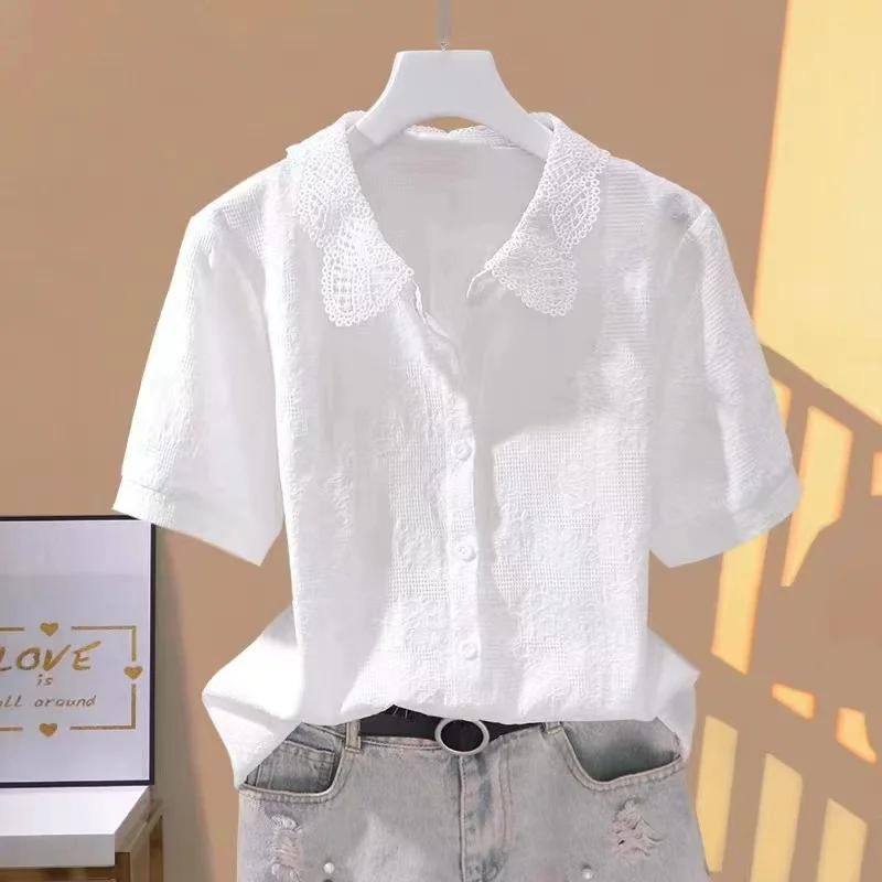 Loose Pure Cotton Embroidered Shirt Design Sensation Short Sleeve Women's Fashion Outlets Breathable Comfortable Casual Blouse