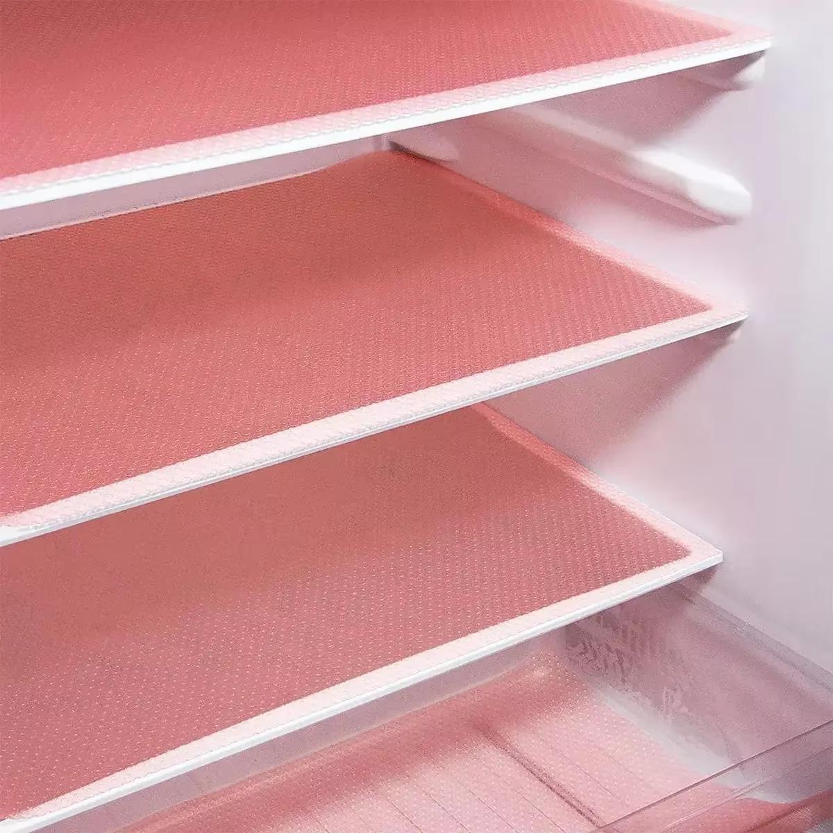 

4PCS EVA Waterproof Refrigerator Liner Mat Washable Mildew Kitchen Pad Anti-oil Cabinet Drawer Placemat Heat-insulat Fridge Mat (pink,29x45cm&Rectangular) рожевий