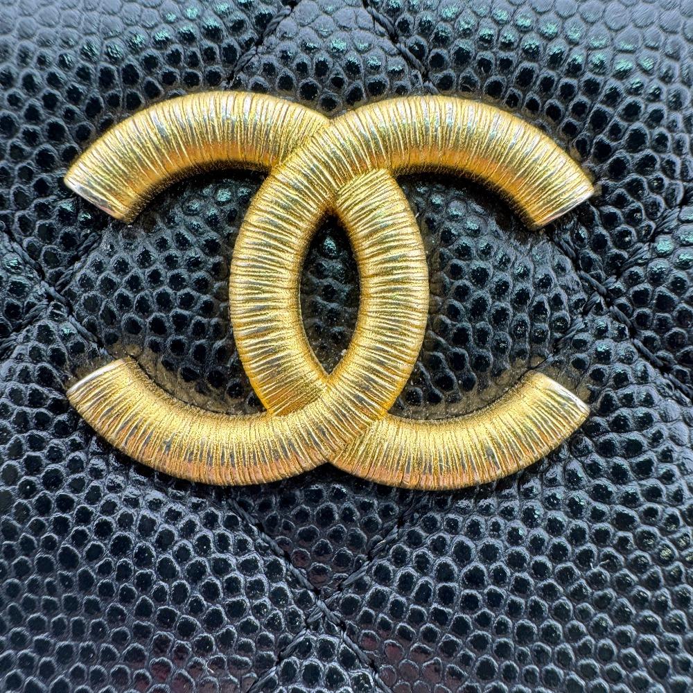 CHANEL Matelassé Caviar Skin leather Coin case black leather Used
