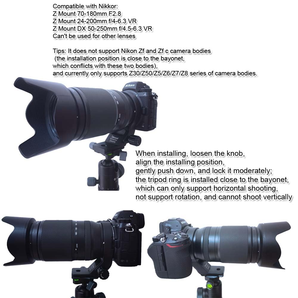 iShoot Camera Tripod Mount Tripod Mount Lens Support Lens Bracket Tripod Compatible with Nikon Z VR DX Tripod Ball Head Clamp Ring, Ring, Collar,