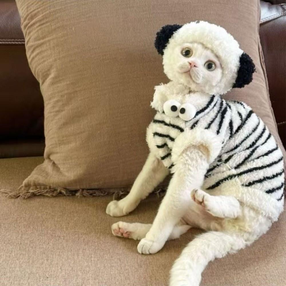 Süßer Warmer Winter Haustierpullover Verdickte Winddichte Katze Gestreifte Weste Fleece Weicher Ärmelloser Katzenmantel Innen