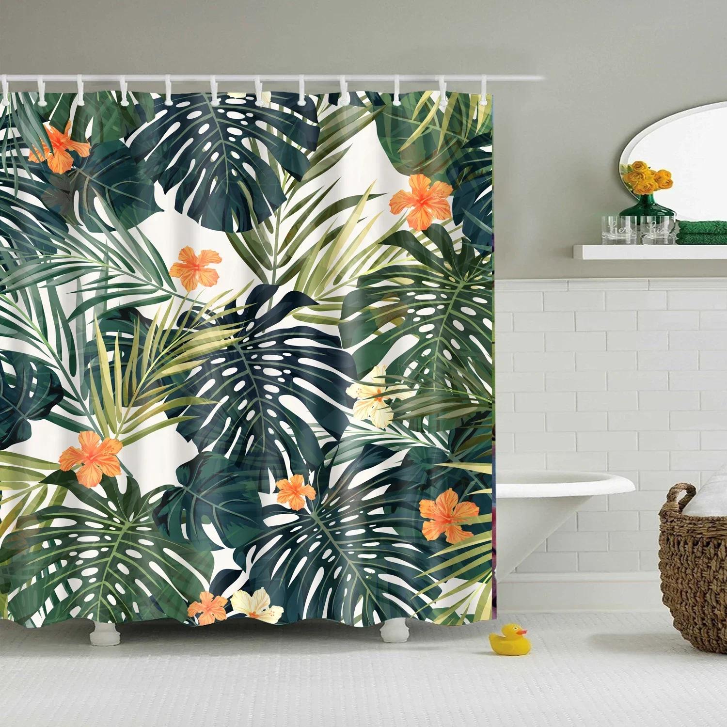 

Tropical Green Leaf Palm Cactus Shower Curtain Landscape Bathroom Curtain Waterproof Polyester Shower Curtain 180x230cm-70x90in