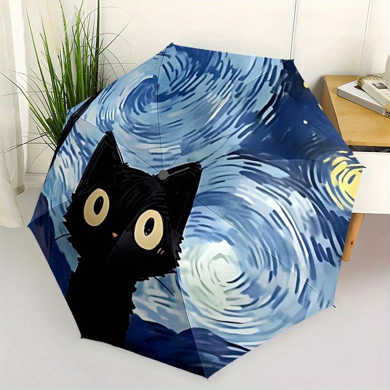 1pc Black Cat Automatic Open/close Folding Umbrella, Compact Portable Travel Umbrella,Durable Construction Yy250814189
