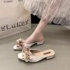 High heels women's spring and summer 2025 new French bag head flower sandals square head thick heel light mouth outer slippers women