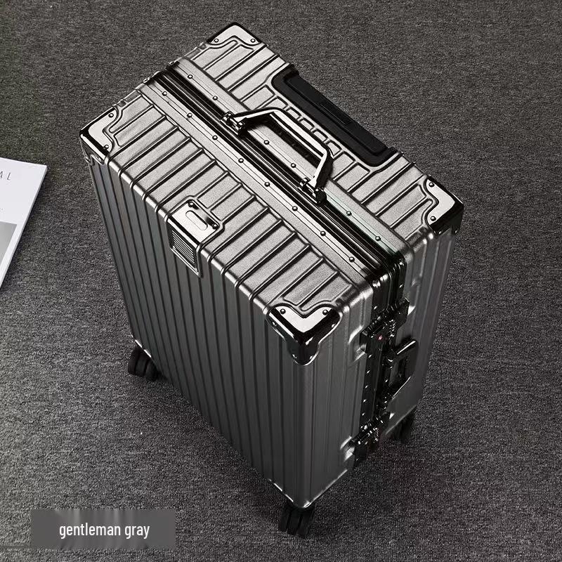 24" Large Capacity Aluminum Frame Travel Suitcase with Pull-handle and Universal Wheels for Students and Tourists