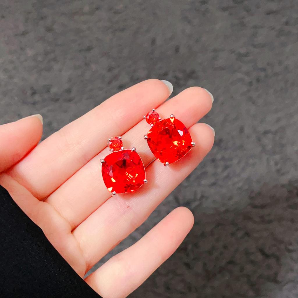 Imitation Paraiba Green Diamond Necklace Set Chain Luxury Full Diamond Redstone Dinner Wedding Stud Earrings Ring Women