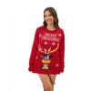 Womens Christmas Knit Sweater With Reindeer Letter Jacquard Round Neck Loose Fit Long Sleeve Pullover