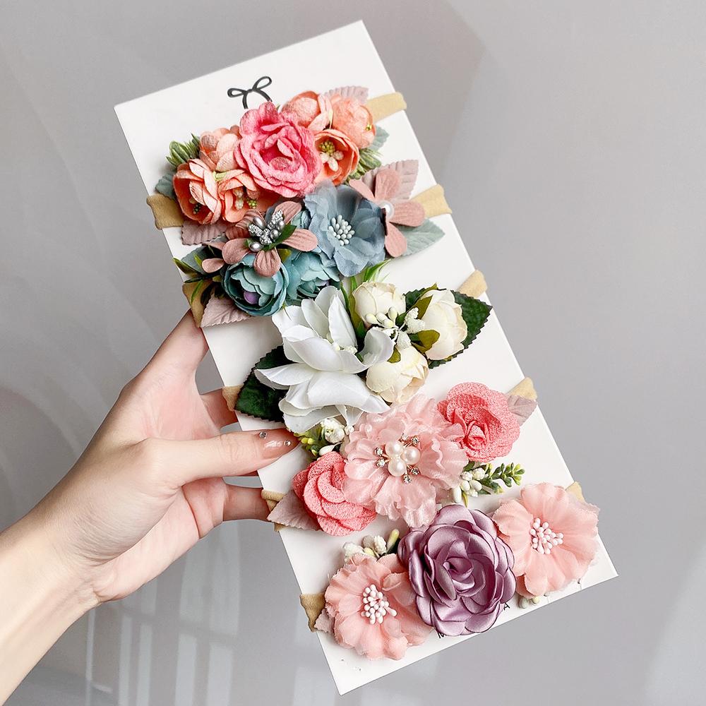 3/4Pcs Artificial Flower Headband for Kids Baby Girls Hair Band Set Floral Newborn Toddler Elastic Nylon Headwear Accessories