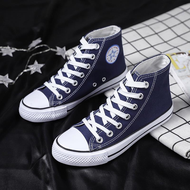 Douchuan Spring High-top Canvas Shoes Men's and Women's Trend Casual Sports Board Shoes Students Large Size White Shoes