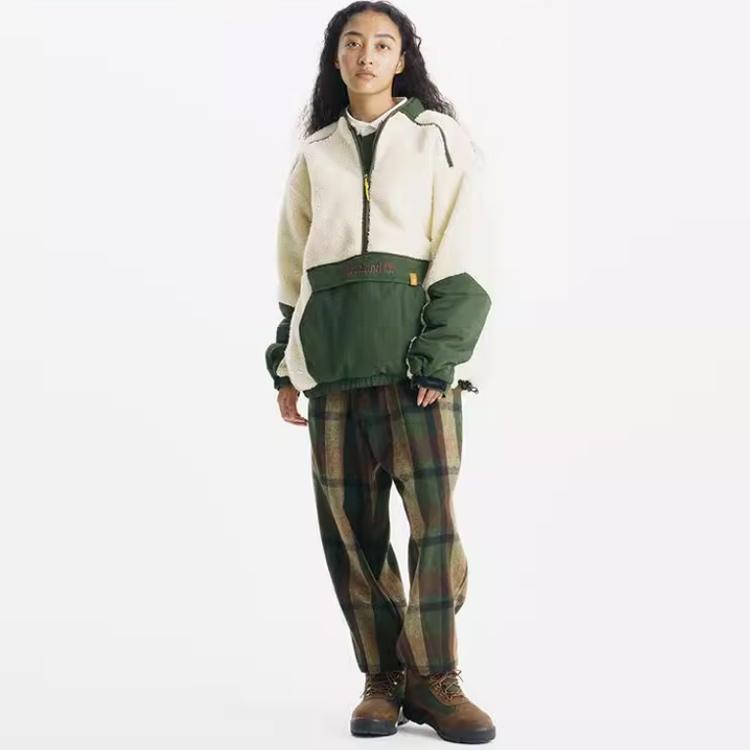 Timberland Outdoor Remix Special Series Color Block Stand Collar Warm Half-Zip Casual Fleece Jacket Unisex Jackets Smoky-White A5URK-V04