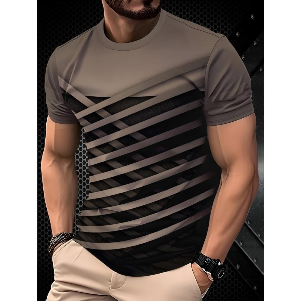 Men s 3D Line Stripe Printed T-shirt 2XS