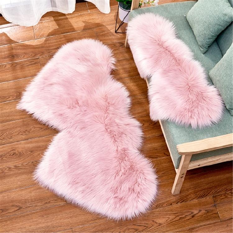 Tapis Doux en Forme de Double Cœur Tapis Moelleux en Fausse Laine Tapis Coussins de Canapé Décoratifs pour Salon Chambre