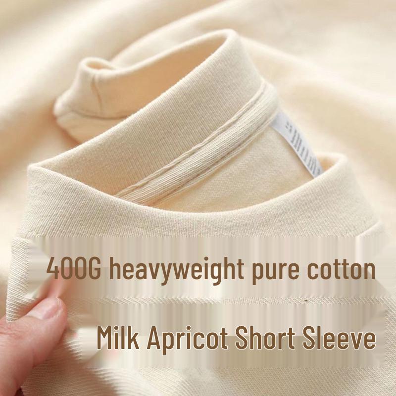 400g Heavyweight Pure Cotton Unisex Short Sleeve T-shirt - Thick, Opaque, American Style, Loose Fit, Small Collar, Plus Size.