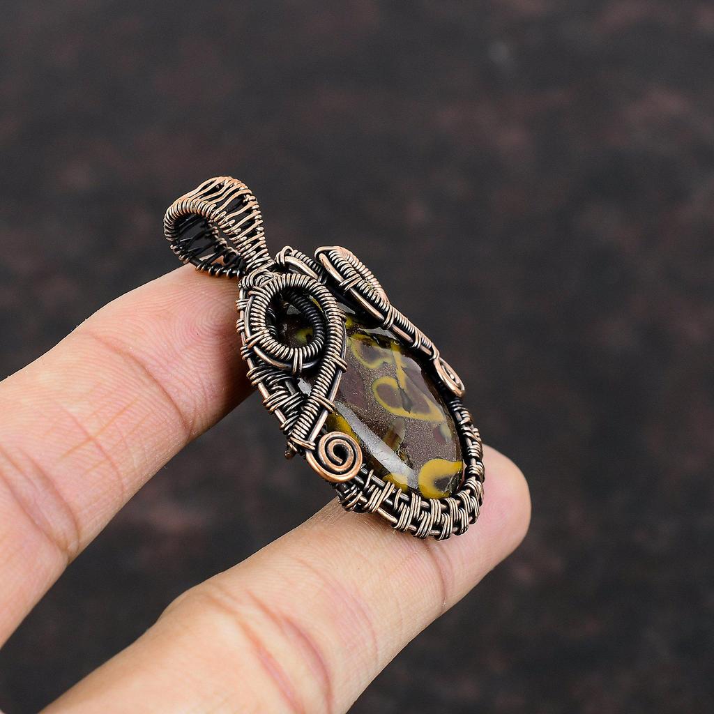 Fruit Jasper Pendant Copper Wire Wrapped Gemstone  Pendant Fruit Jasper Jewelry Handmade Pendant Copper Jewelry For Gift Boho Hippie Pendant