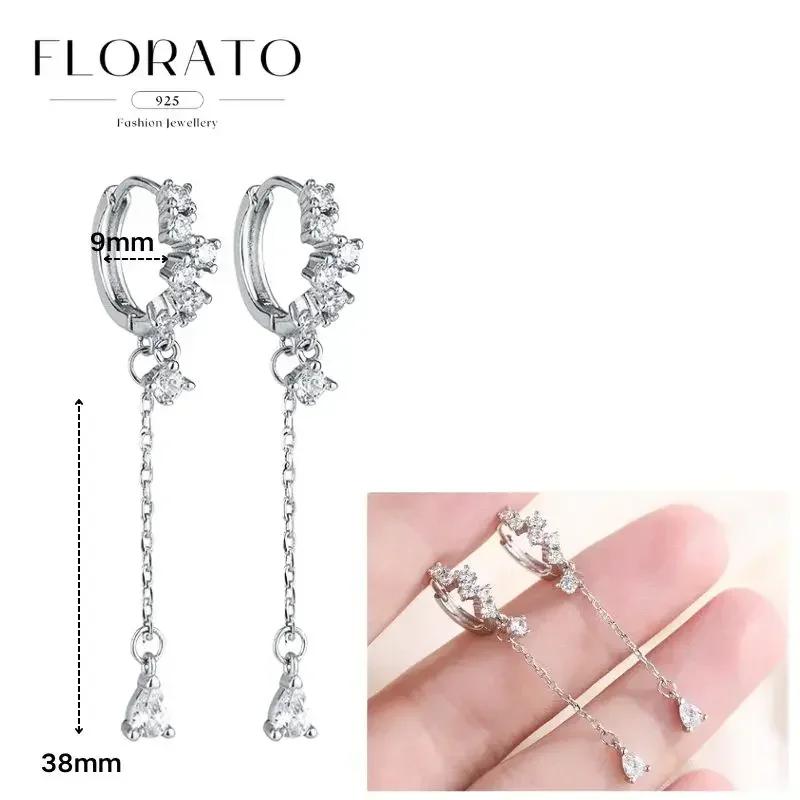 FLORATO 925 Silver Earrings Chain Tassel Pendant Earrings Zircon Silver Earrings for Women Trend Luxury Wedding Jewelry