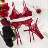 Embroidered Lace Bra Hollow Out Three Piece Backless Women's Lingerie With Silk Stockings Underwear