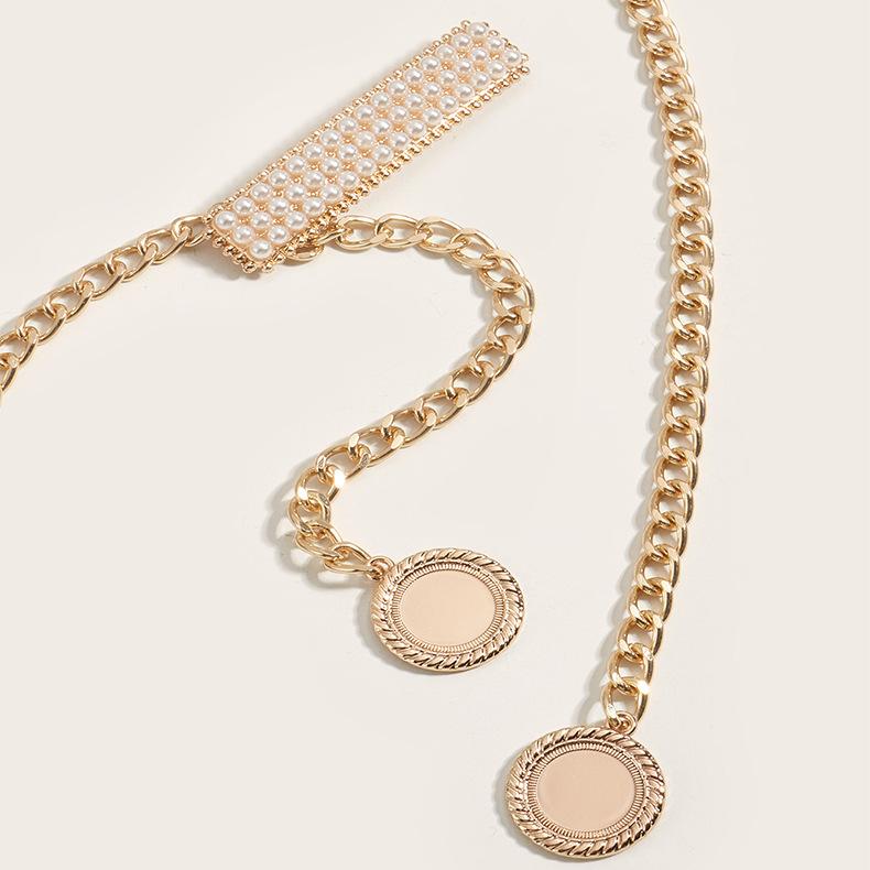 Metal Waist Chain Women'S Accessory Pearl Buckle Tide Spice Girl Body Chain Dress Belt Chain