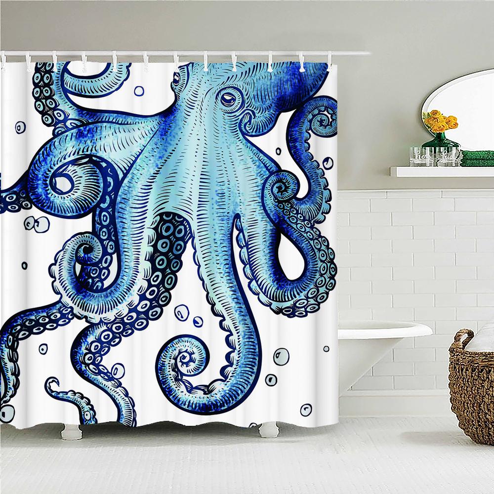 Funny Art Octopus Printed Shower Curtain Washable Curtain With Hook Bathroom Decorative Curtain 3D Shower Curtains 300*180Cm