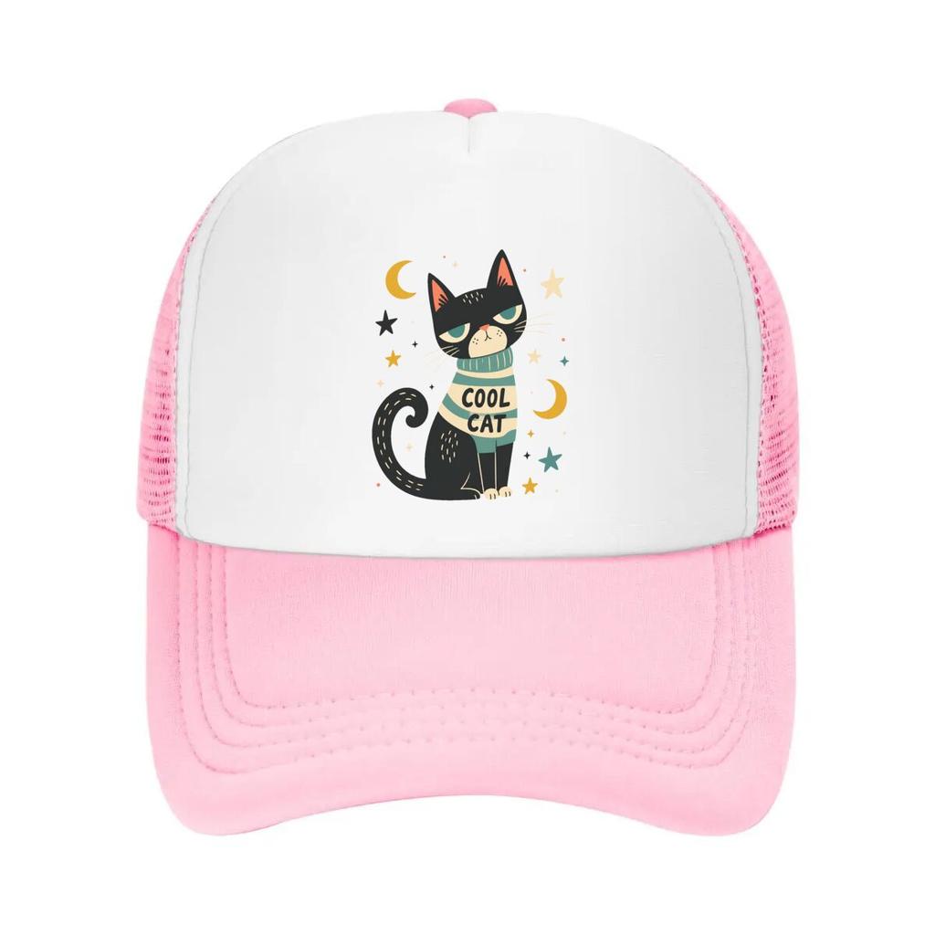 Playful Midnight Cat Star Illustrati Mesh Baseball Cap Casual Hat Outdoor For Womens Unisex FeUnisex