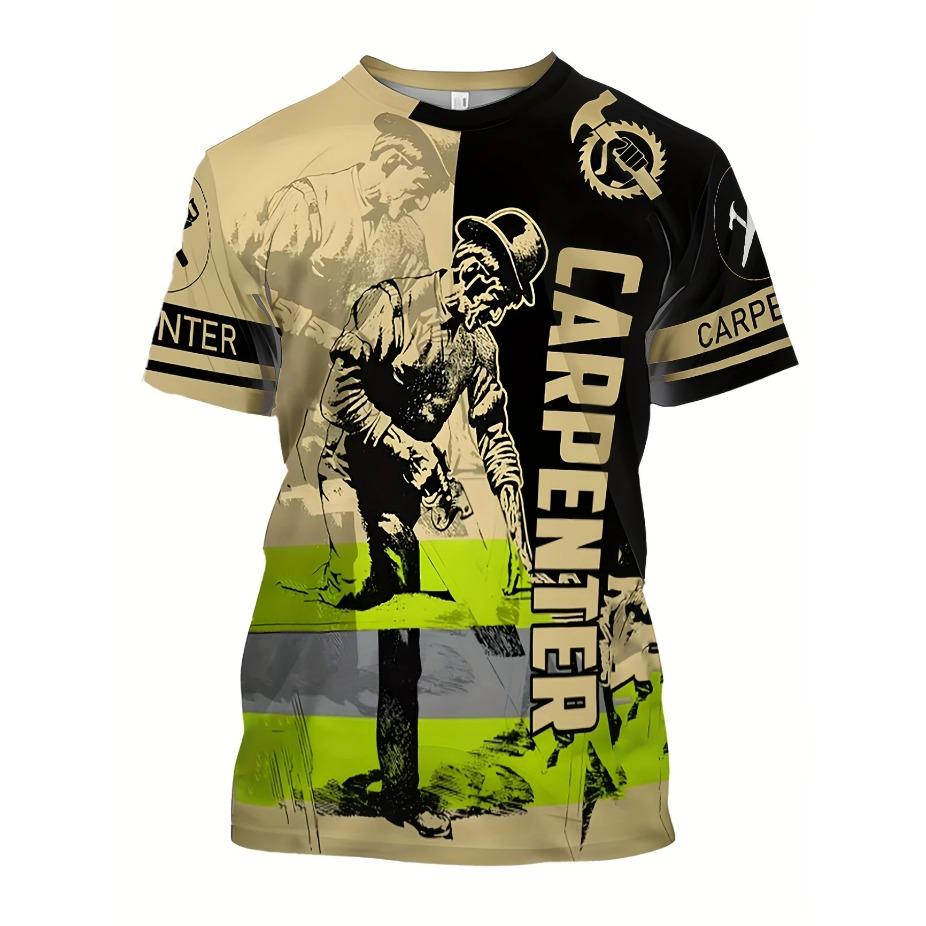 Men Tees Summer Tool Engineering Printed T-shirt Men's Casual Street Style Elastic Round Neck 3d T-shirts