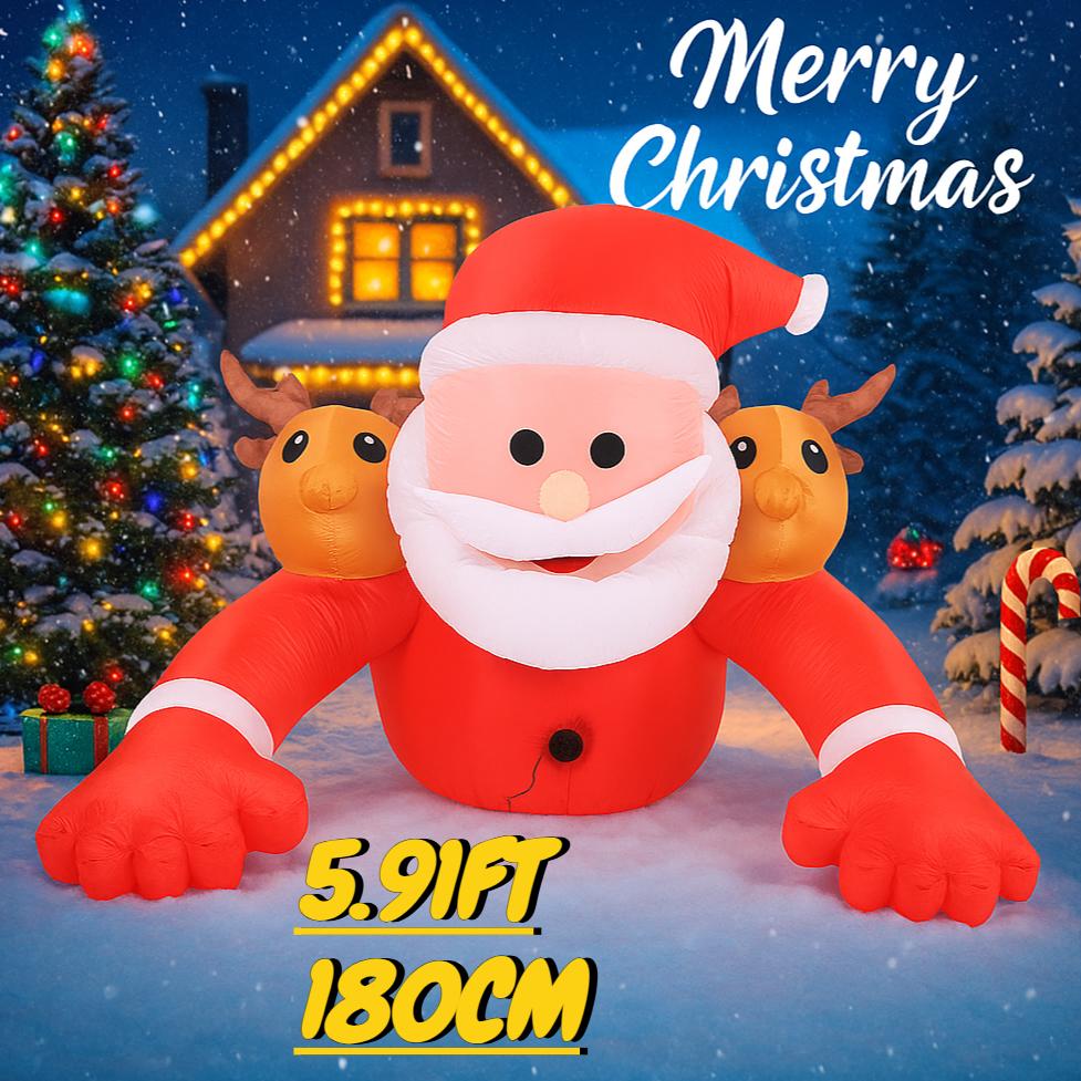 5.91FT Christmas Inflatable Toys Xmas Yard Lawn Party Decoration Santa Climb Wall Reindeer Home Supplies Ornament with LED Lit