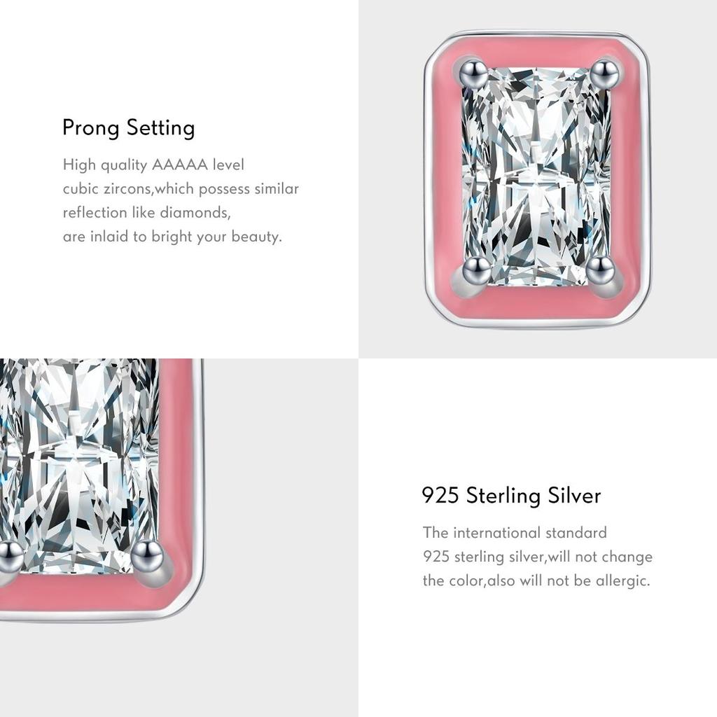 Modian 925 Sterling Silver Rectangle Enamel Fashion Stud Earrings Sparkling Zirconia Earrings for Women Wedding Fine Jewelry