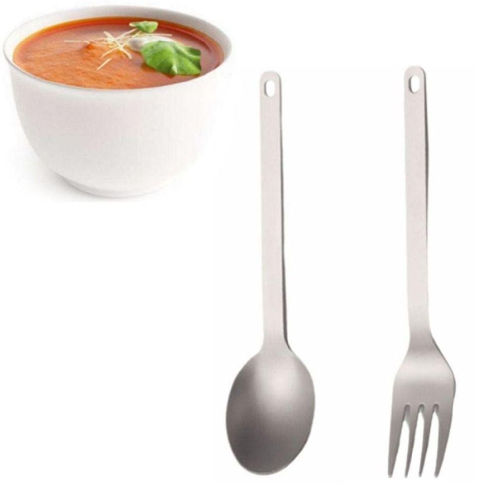 2 Pcs/Set Reusable Titanium Tableware Portable Flatware Set Durable Utensils  Outdoor Camping
