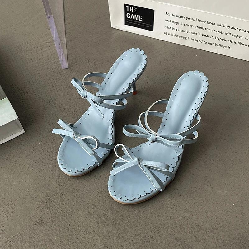 Fashion Summer Women Slippers Open Toe Butterfly-knot High Heel Slides Ladies Outdoor Stripper Party Sandalias