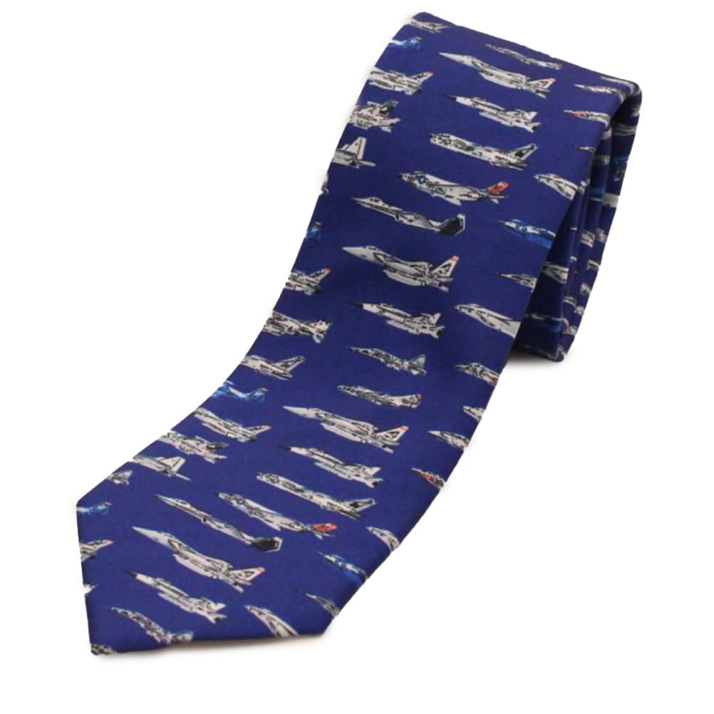 [CUFFSMANIA] Blue airplane fighter jet airplane lover pilot airplane pattern funny interesting unique tie