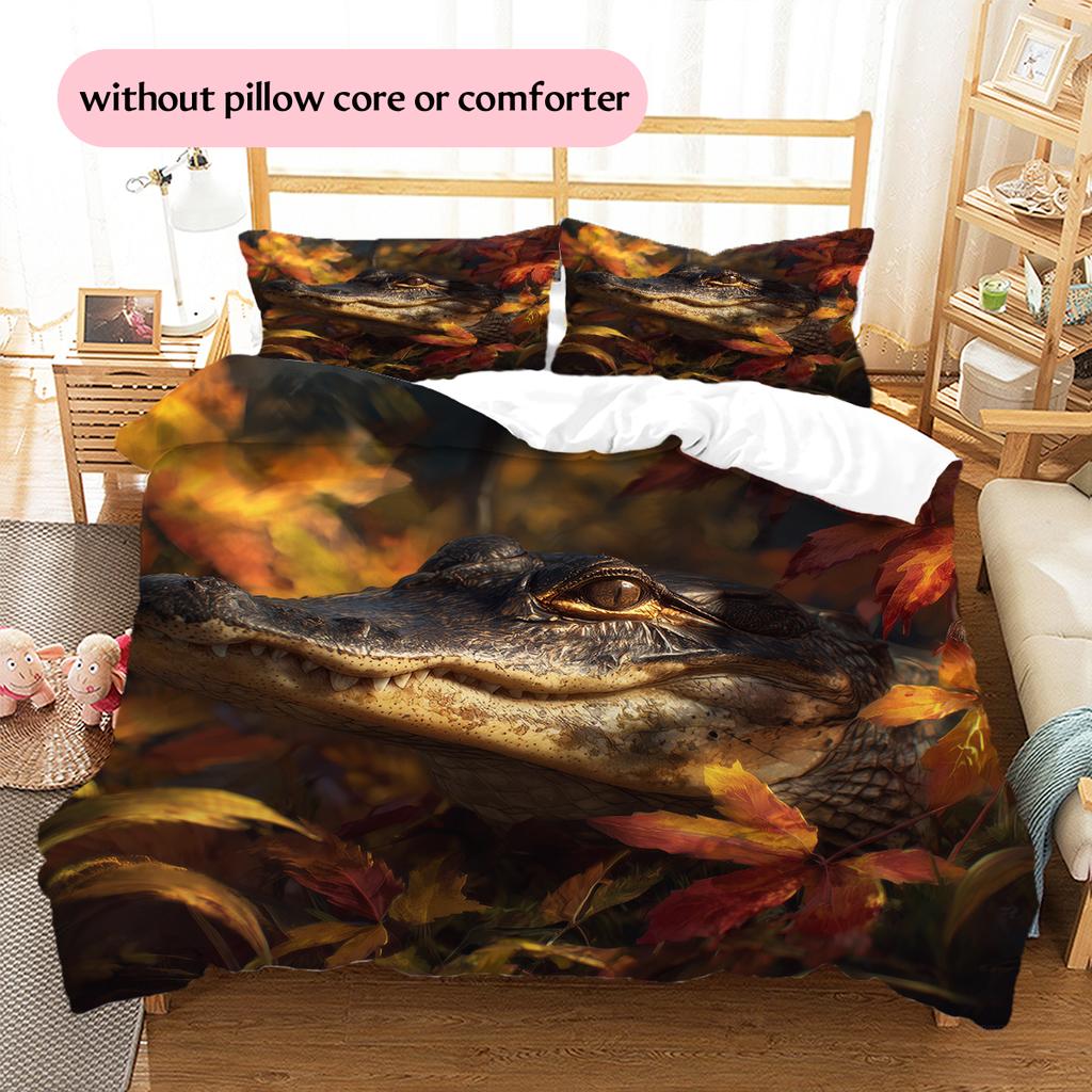 Crocodile Pattern Bedding Home Decoration Birthday Gift (1 * Duvet Cover + 2 * Pillowcase, Without Core)