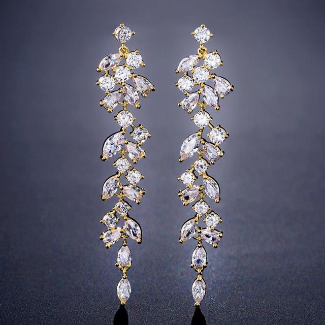 

Новейшие длинные серьги-капли из циркония и кристаллов в форме листа для элегантных женщин, свадебные украшения, аксессуары, подарок Ep2232