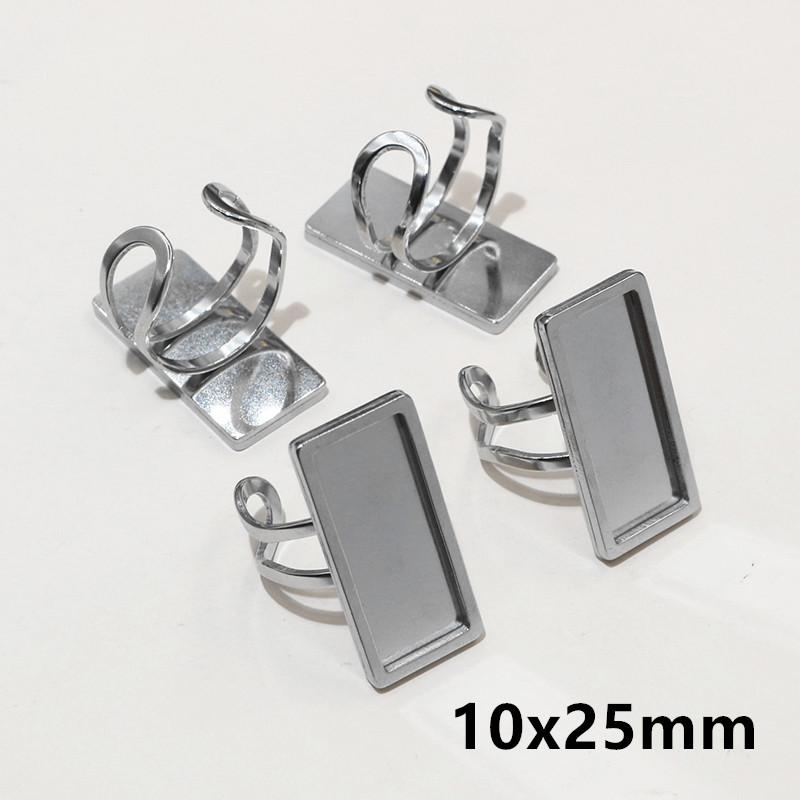 5pcs/Lot Square Rectangle Stainless Steel Thick Adjustable Ring Settings Blank Base Cabochon DIY Findings
