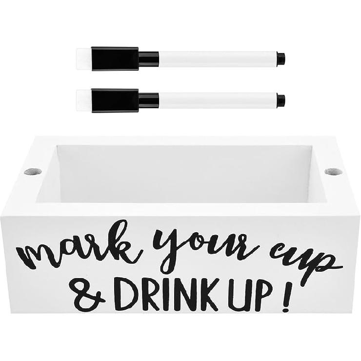 Double Disposable Cup Holder with Marker Slot,Wood Disposable Cup Holder,Double Solo Cup Holder Storage Organizer,Drink Dispenser for White+Black