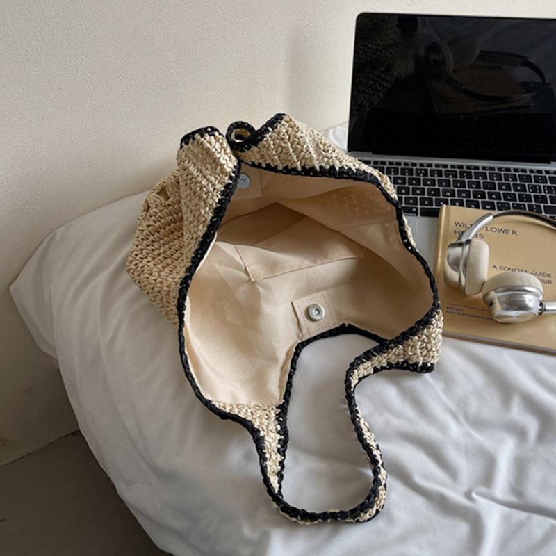 Yogodlns Straw Tote Bag Large Capacity Straw Bag For Women Woven Fashion Handmade Boho Shoulder Bag High-end Seaside Vacation Beach Bag
