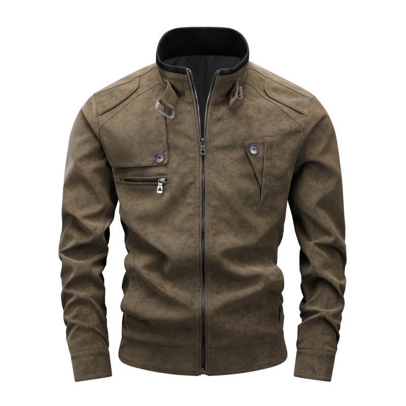 New men's PU leather jacket stand-up collar zipper leather jacket spring and autumn casual locomotive style jacket multi-color optional