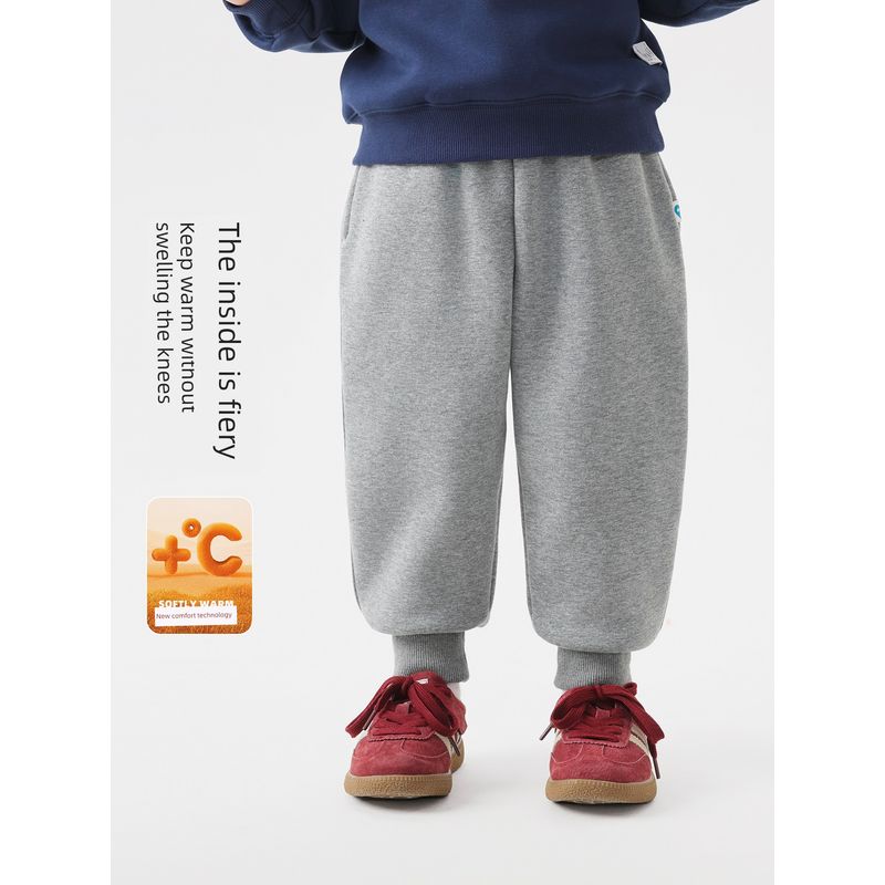Boys' Casual Pants with Fleece Lining, Thickened Sports Trousers, Knitted Sweatpants, Winter Clothing for Children and Toddlers