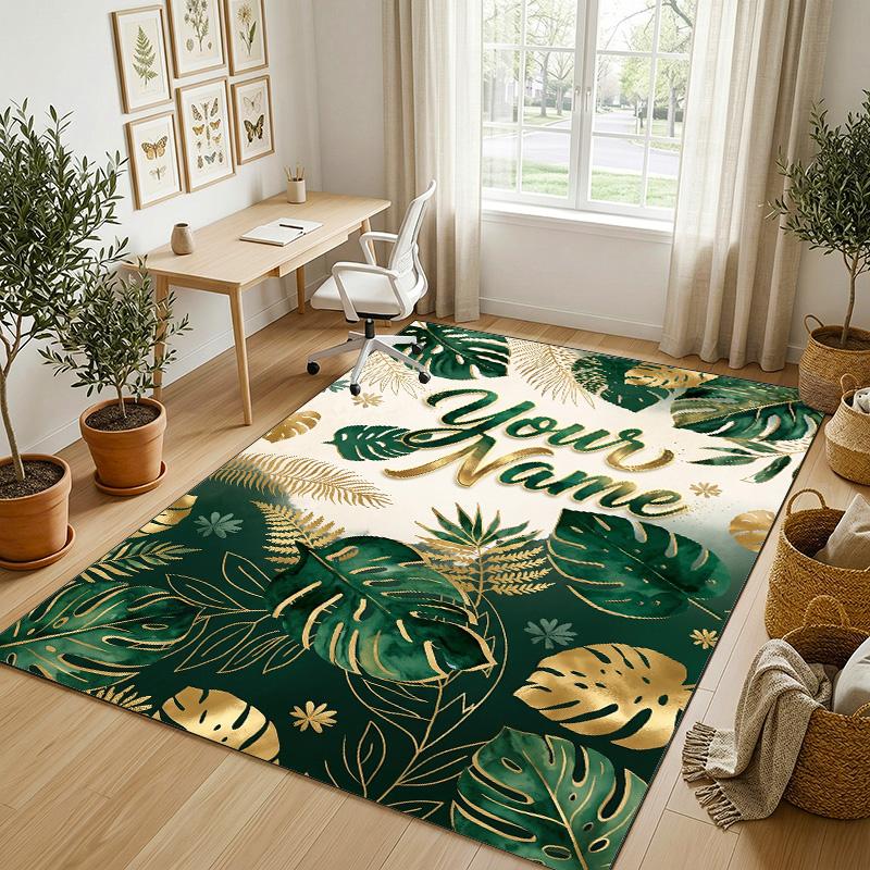 Golden Honey Bee Theme Soft Crystal Velvet Rug Custom Name & Text Print Non Slip Floor Rug for Bedroom Living Room