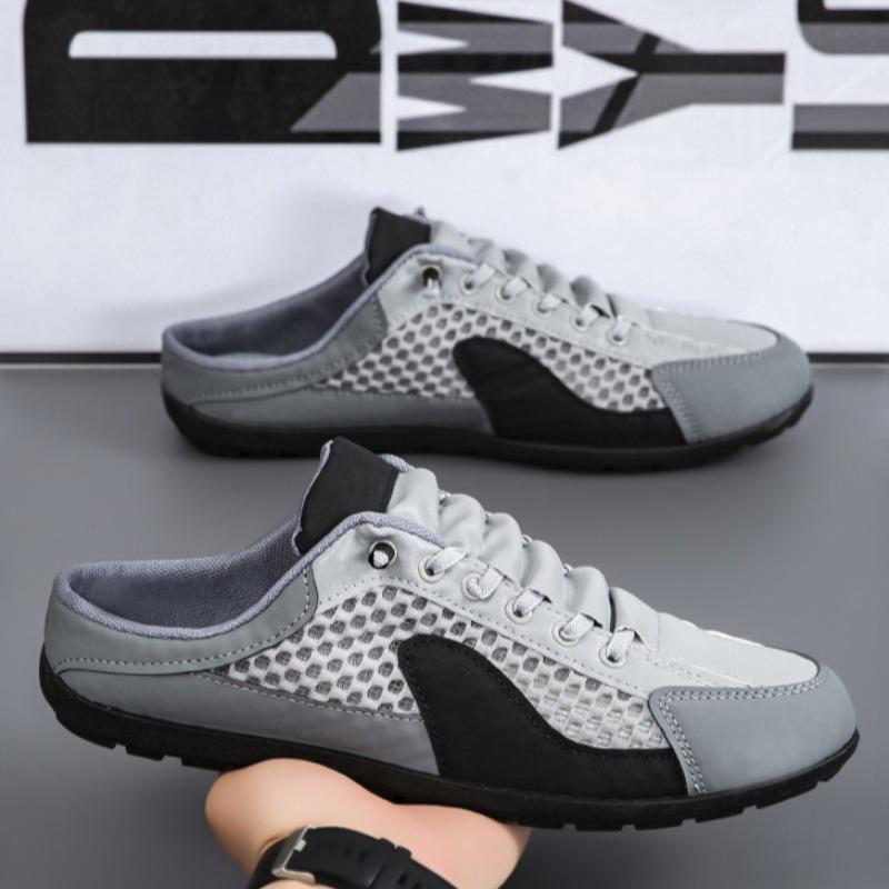 Men's Closed Toe Half Slippers 2026New Casual Sneakers Baotou Half Slippers Breathable Mesh Shoes Men Loafers Flat Beach Sandals