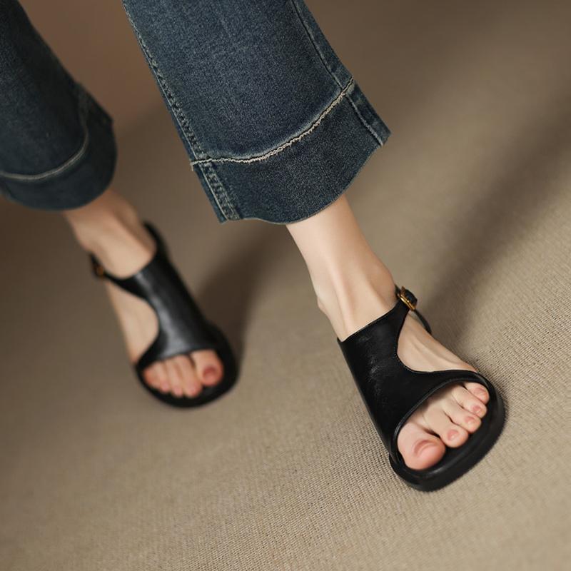 Fashion NEW Summer Women Sandals Split Leather Shoes for Women Open Toe Low Heel Shoes Concise Gladiator Sandals Retro Handmade Shoes