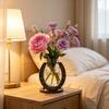 Creative Home Office Ornament Horseshoe Shaped Flower Vase, Rustic Metal Frame with Small Vase for Indoor Plants Clear Glass Jar, Western Farmhouse