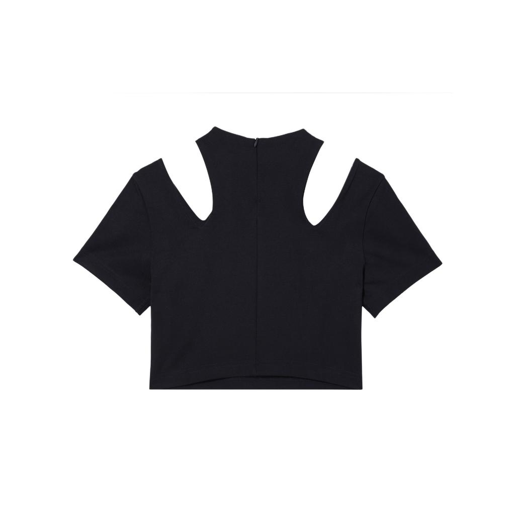 Nike Športové základné kúsky Jednofarebný crop top s logom a krátkym rukávom Dámske topy Čierna DV7963-010