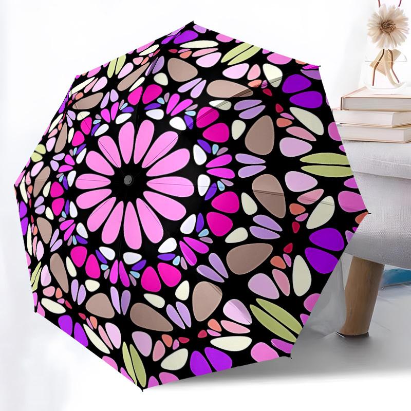 1pc Mandala Automatic Opening/Closing Umbrella with Operation & Windproof Canopy - Folding Design Yy260311058