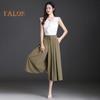 Women Cropped Pants Elastic High Waist Adjustable Drawstring Culottes Solid Color Wide Leg Casual Pants Daily Wear