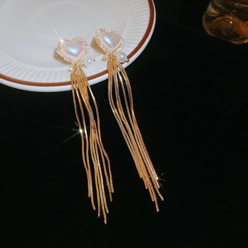 Французские ретро серьги с жемчужной бахромой, преувеличенные нишевые серьги высокого класса, модные универсальные серьги с темпераментом