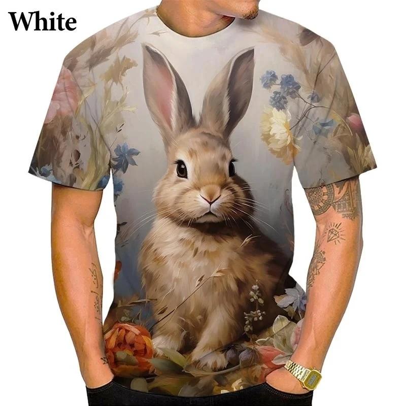 Sommer Niedliches Tier Kaninchen Muster 3D Gedrucktes T-Shirt Lässig und Lustig Street Persönlichkeit Rundhals Kurzärmelig Herren T-Shirts