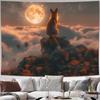 Aesthetic Moonlit Fox Tapestry Wall Hanging Boho Fantasy Night Sky Forest Decor Mural Artwork for Living Room Home Accent Art