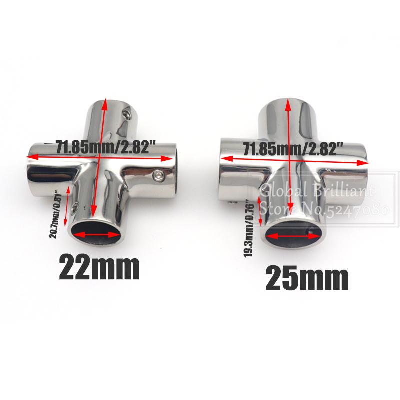 Boat Hand Rail Fittings 4 Way Cross Tube Pipe Connector Tee Joint for 7/8" 1" Tube Heavy Duty Marine Grade 316 Stainless Steel