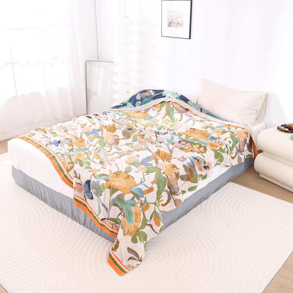 Floral Birds Cotton Towel Blanket, Bedspread For Bed, Sofa, Picnic, Travel, Yarn Dyed Jacquard, Mechanical Wash, 17 Styles